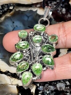 Green Simulated Peridot Stone Pendant 2 1/2”